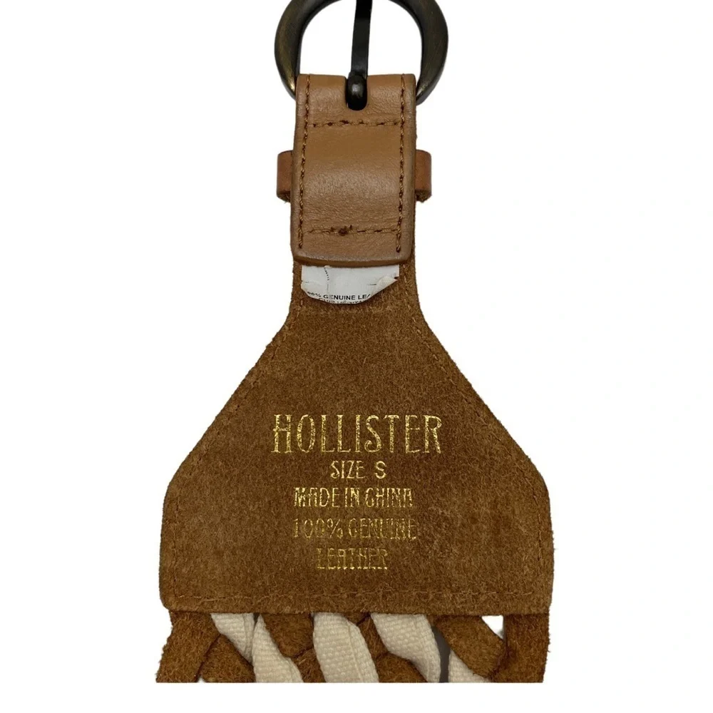 HOLLISTER Wide Leather Belt Tan Brown Boho Womens S/M